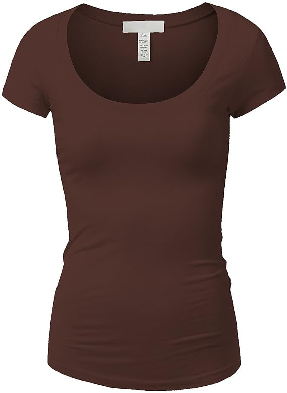 Active Basic Womens Plain Basic Deep Scoop Neck with Cap Short Sleeves