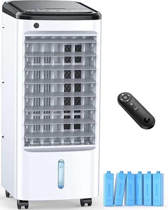 FANCOLE Windowless Portable Air Conditioners with 6 Ice Packs, 12H Smart Timer for Auto-off, 26Ft Remote, Top Fill Dual Tank, 3Speeds Evaporative Air Cooler, 70Auto Swing Swamp Cooler Air Conditioner
