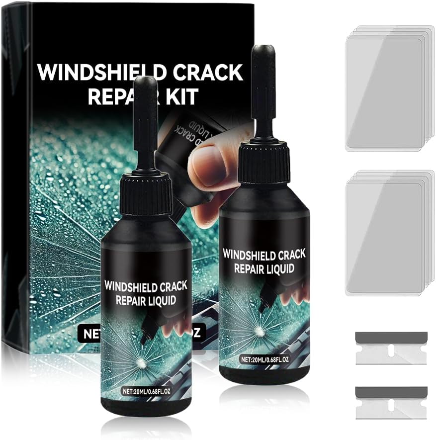 Car Windshield Crack Repair Kit, Upgrade Chipped Windshield Filler Repair Fluid Glue, Glass Scratch Repair Liquid for Chips Cracks 2 Set