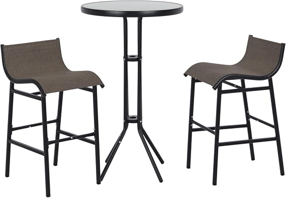 Outsunny 3 Piece Bar Height Outdoor Bistro Set for 2, Round, Tan