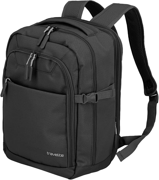 Travelite Kick Off Hand Luggage Backpack 40 x 25 x 20-23 cm 20-23 Litres Expandable cabin backpack with clip-on function and expansion fold laptop up to 13 inches travel backpack for aircraft