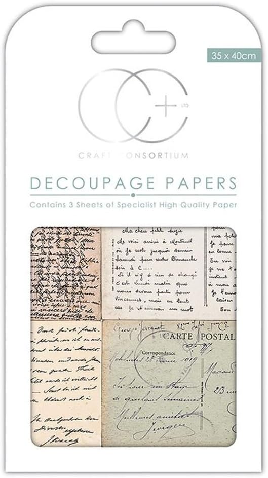 Craft Consortium Decoupage Papers 13.75-inch x 15.75-inch Vintage Postcard Script