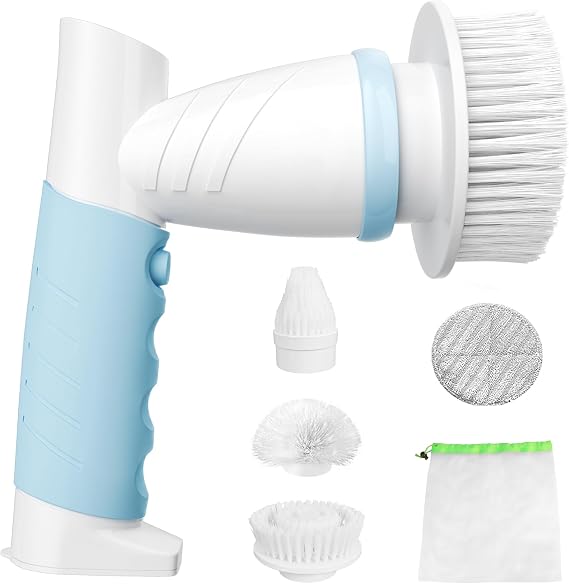 Electric Spin Scrubber, Electric Cleaning Brush Scrubber for Bathroom Electric Spin Cleaner with 4 Replaceable Shower Cleaning Brush Heads for Wall, Tile Floor, Bathtub, Toilet, Window