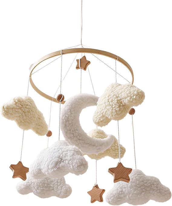 Nursery Mobile Educational Rotating with Wooden Stars