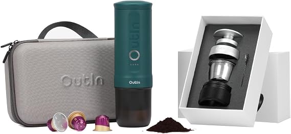 OutIn Nano Complete set Portable Espresso Machine with Double Shot Accessorries and Carry Bag (Teal)
