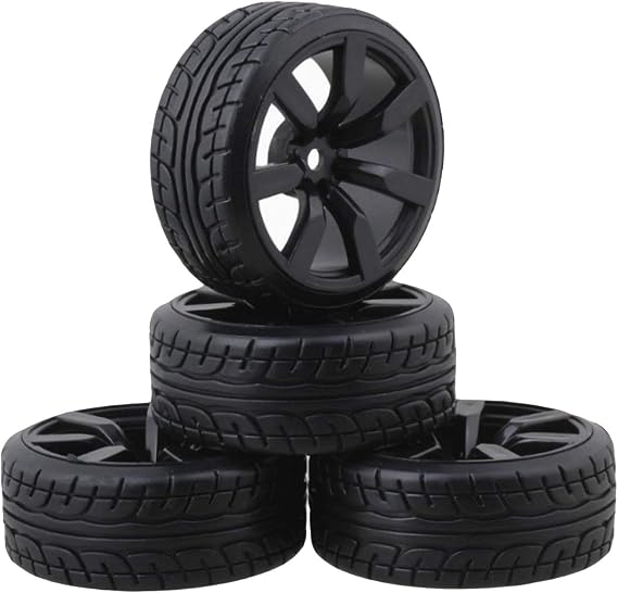 4Pcs ShareGoo Hard Plastic RC Drift Car Tires & Wheel Rims 12mm Hex Tyre Compatible with Traxxas HSP Tamiya HPI Kyosho 1/10 Drift Drifting RC Car