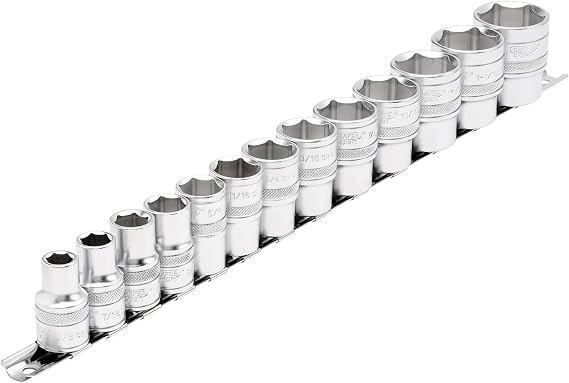 Draper 16498 1/2-Inch Square Drive Imperial 13 Piece Socket Set, Blue