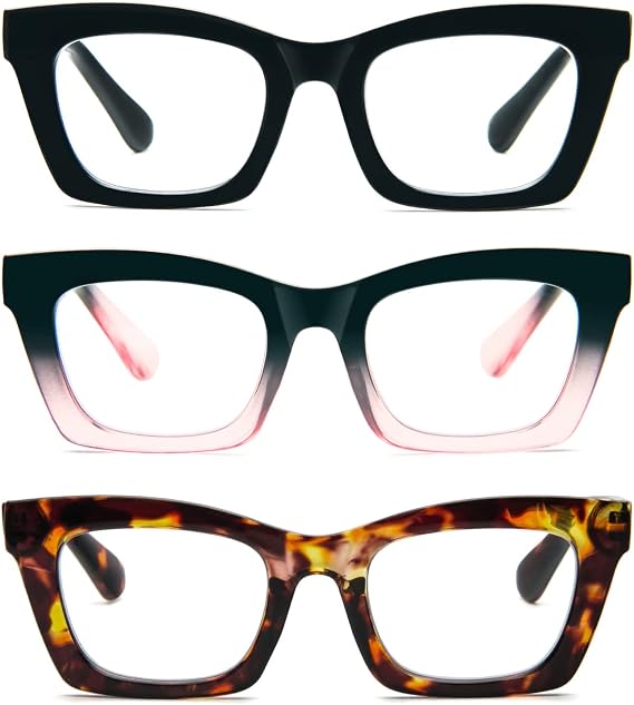 Reading Glasses for Women Style Oversized Square Spring Hinge Blue Light Blocking Glasses