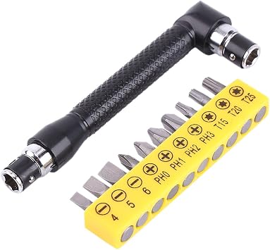 Marhynchus Hex Socket Wrench with Screwdriver Bits, L Shape 1/4 Inch Hex Socket Wrench Double Head with Various Screwdriver Bits Hand Tool L-Shaped Screwdriver Hex Screwdriver Socket