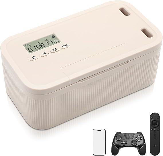 Safe Timed Lock Box, Phone Lock Box with Timer, Unplug from Phones, Video Games, Social Media, Snacks & Cravings, Self-Control Timer Locker Lockable Storage Boxes for Better Habits, Beige