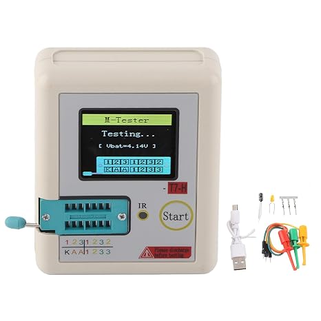 Transistor Component Tester, Multifunction Automatic Calibration Graphic Display IR Decoder for Electronics Repair Hobbyists Black Rechargeable 1 Pack