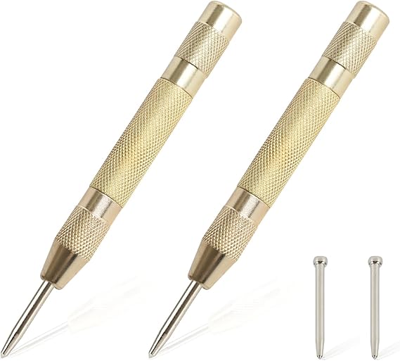 2PCS Automatic Center Punch,5'' Spring Loaded Center Punch, Heavy Duty Steel Adjustable Center Marker Punch Tool with 2PCS Extra Replacement Tip for Metal,Plastic,Wood,Glass by YUIOASE