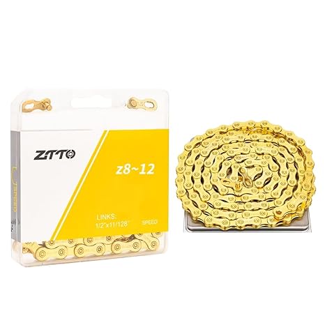 ZTTO 89101112 Speed GoldenSilver Bike Chain - 116126 Solid Links Durable Steel Bicycle Chain with Connecting Link for Mountain Bike and Road Bike Gold-9s