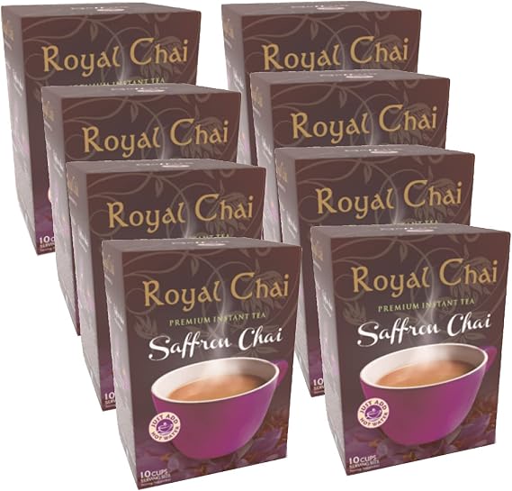 Royal Chai Instant Saffron Tea - Pack of 8 (220g) - Premium, Natural, Sweetened, No Preservatives, No Chemicals - Authentic Indian Chai