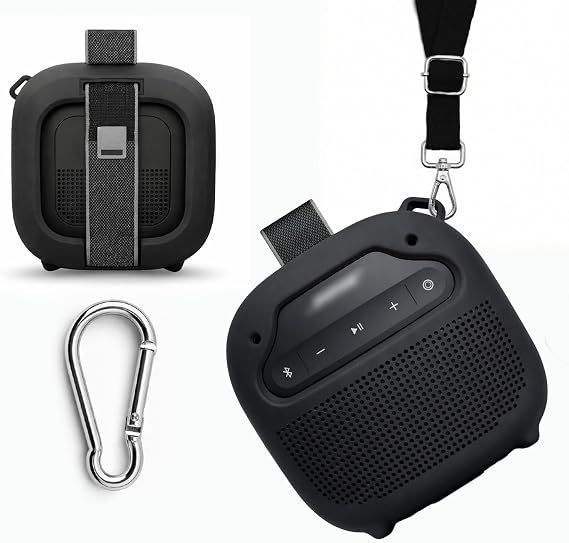 alltravel シリコーンカバー BoseサウンドリンクマイクロポータブルBluetoothスピーカー第2世代用 ネックストラップ付き ブラック