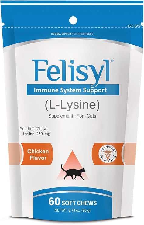 Felisyl L-Lysine Soft Chews for Cats (60 Soft Chews) Supports Immune, Respiratory, and Eye Health. Eases Sneezing, Runny Nose, and Watery Eyes. Tasty Salmon Flavor - Made in The USA