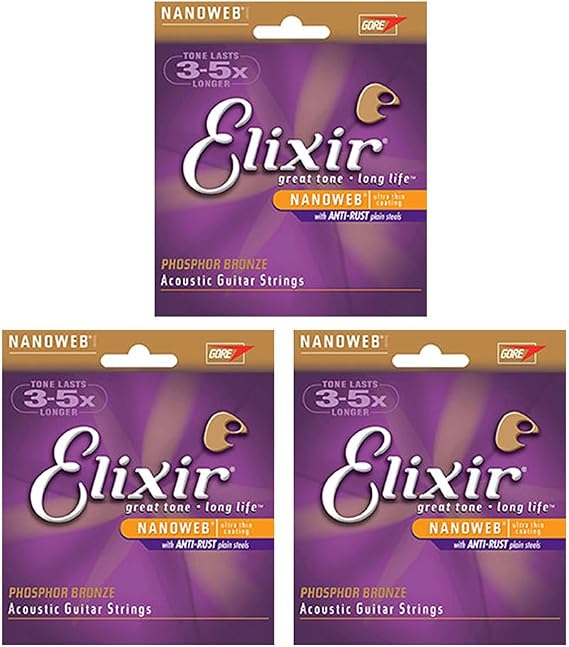 Elixir 16152 Phosphor Bronze 12-String Light Acoustic Strings - 3-Pack