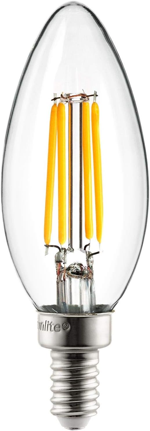 Sunlite LED Filament B11 Torpedo Tip Chandelier Light Bulb, ETL Listed, 4 Watts (40W Equivalent), 400 Lumens, Candelabra Base (E12), Edison Style, Dimmable, 2700K Soft White, 1 Count