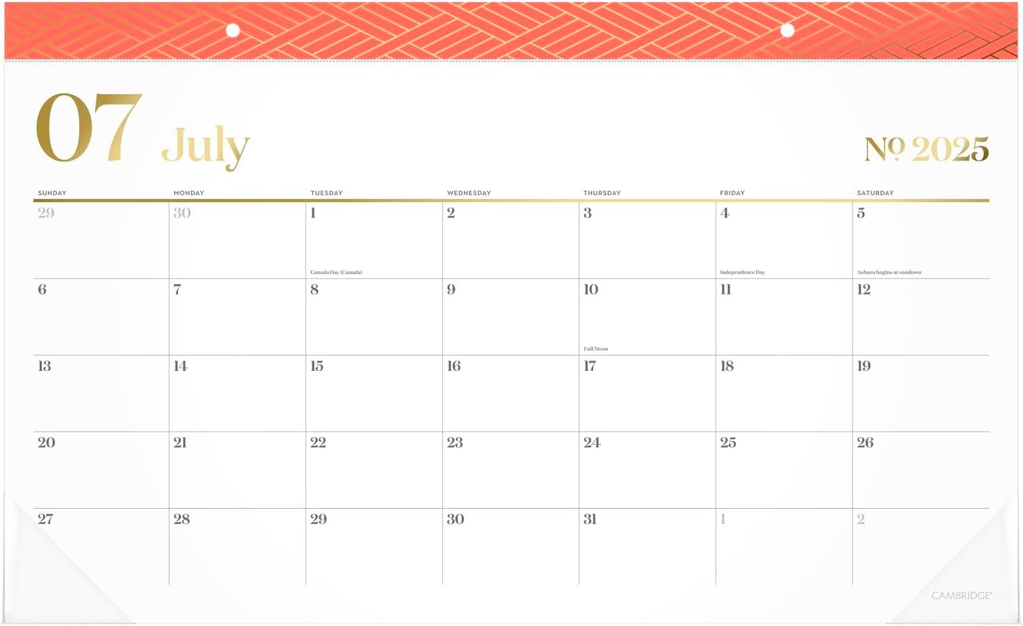 Cambridge Desk Calendar 2025-2026 Academic, Monthly, Monthly Desk Pad, 17-34 x 11, Compact, Workstyle 1606-705A