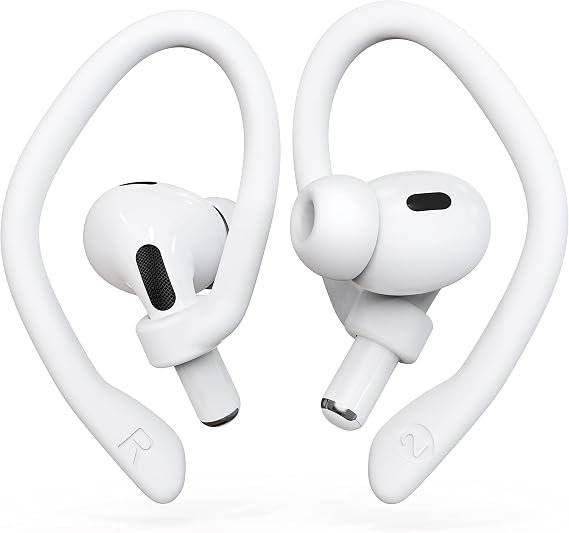 [2 Pairs] DamonLight Ear Hooks for AirPods Pro 2 & 1, AirPods 4 & 3 & 2 & 1, Airpod Ear Hook, Anti-Slip Comfortable Fit, Ergonomic Design, AirPods Accessories (Medium, White)