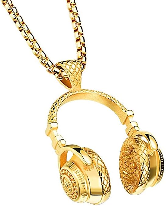 PAMTIER DJ Headset Music Earphone Headphone Pendant Necklace for Men Punk | Stainless Steel, Gold Plated, Silver, Black, Rock, Simple, Chain, Everyday, Unique, Gift, Personalized, Jewelry