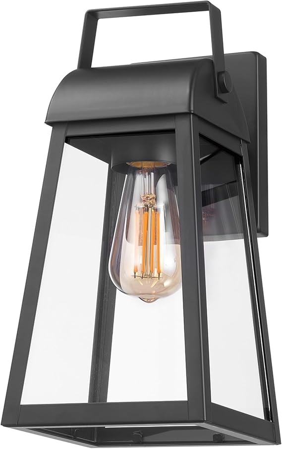 Globe Electric 60000029 1-Light Outdoor Wall Sconce, Matte Black, Clear Glass Shade, Porch Light, Wall Lights for Living Room, Patio Decor, Apartment Essentials, Outside House Lights