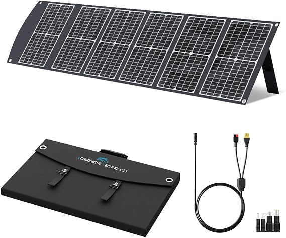 Ecosonique 100W Foldable Solar Panel 23.5% Efficiency & 45W PD Quick Charge Monocrystalline Solar Panel with USB-C PD3.0 USB-A QC3.0 20V DC Output Adjustable Stand for Power Stations & Outdoor Use