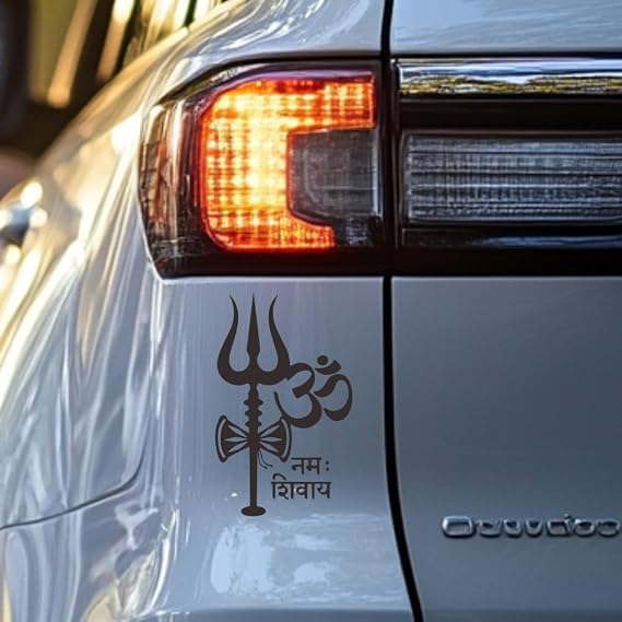 Om Trishul Hindu Sanskrit Religious Vinyl Car Wall Decal JPX134, Black