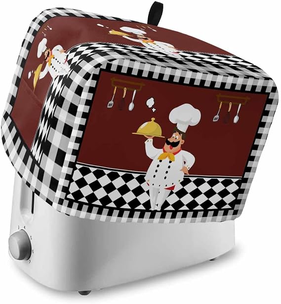 Toaster Cover 2 Slice Cartoon Chef Toaster Oven Cover with Pockets Kitchen Gourmet Black Plaid Dustproof Bakeware Protector Small Kitchen Appliance Dust Covers and Fingerprint Protection for Women
