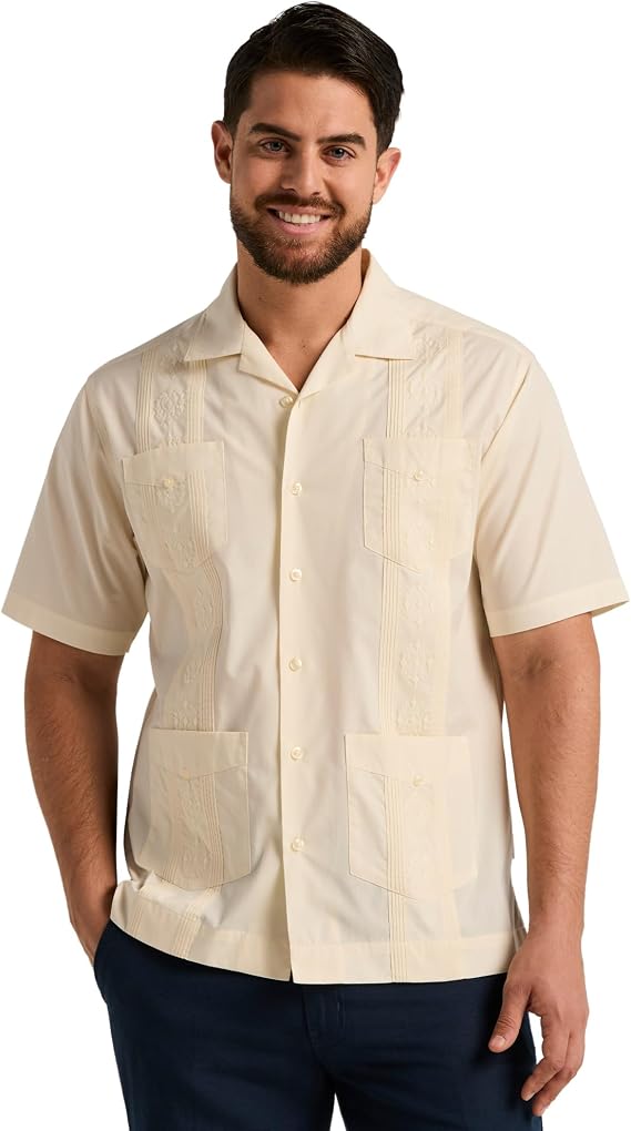Cubavera Men's Camp Collar Embroidered Guayabera Shirt Shirt