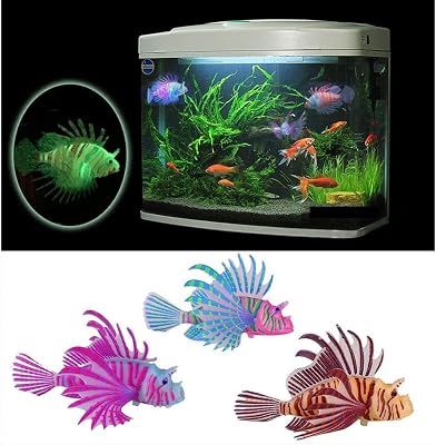 Stock Show 3Pcs Aquarium Artificial Colorful Glowing Fish Life Like Silicone Lionfish Floating Decorations Ornaments for Fish Tank OrnamentsAquarium Not Included!