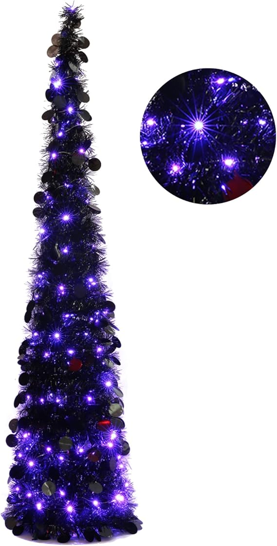 Orgrimmar 5FT Halloween Tree Pop Up Pencil Tree with 100 Lights Black