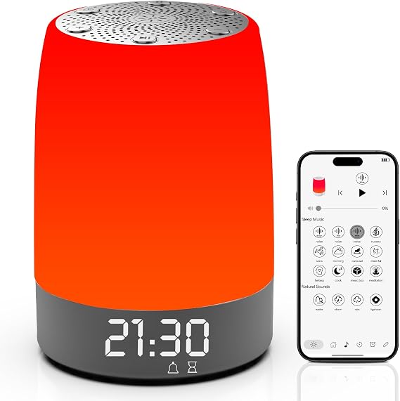 eLinkSmart Red Light Sleep Machine with 32 White Noise Sounds 620690nm 5-Level Adjustable App Control Alarm Clock, Portable Rechargeable Sleep Aid for Deep Sleep, Bedroom & Travel