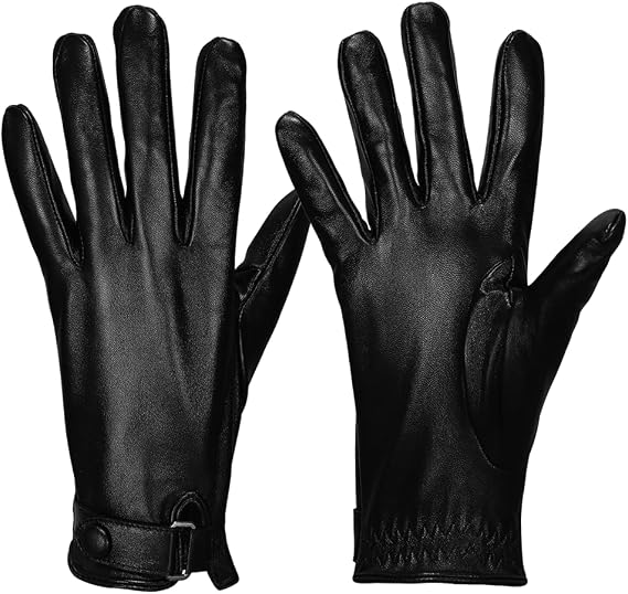 Winter Leahter Gloves for men, Warm Touchscreen Driving Texting Cashmere Lined Gloves (black, L)