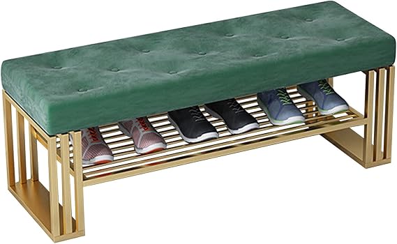 Shoe Storage Benches Organizer, Shoe Bench, Ottoman Bench, End of Bed Bench, Entryway Shoe Rack with Cushioned Seat, for Entryway, Hallway, Mumroom(Green,60 * 25cm)