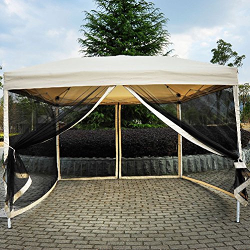 Outdoor Gazebo Canopy 10 x 10 Pop Up Tent Mesh Screen Patio Shade tan