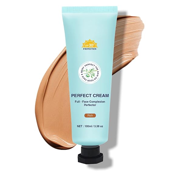 Shimmery Body Coverage Perfector Waterproof CC Cream with SPF 30 - Full Coverage body Makeup with Glow, Transfer-Resistant & Long-Lasting Skin Tint, Broad Spectrum for Face & Body (Tan)