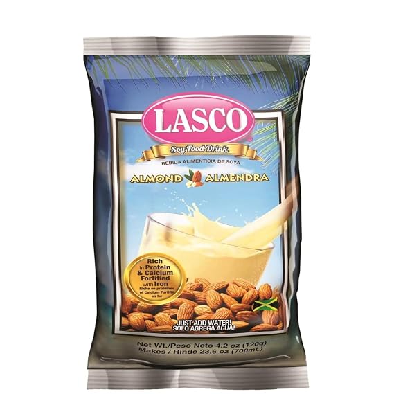 Lasco Soy Food Drink Almond, 4.2 oz (120 g) Single Sachet | Jamaican Almond-Flavored Soy Beverage Mix with Protein, Calcium & Iron