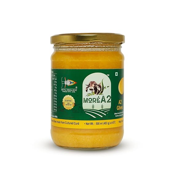16 Oz (500 ml) More A2 Cultured Ghee | Free range | Grass Fed Cows | Ancient/Ayurvedic Bilona Hand Churning Method | Prepared Utilizing natural source of Energy