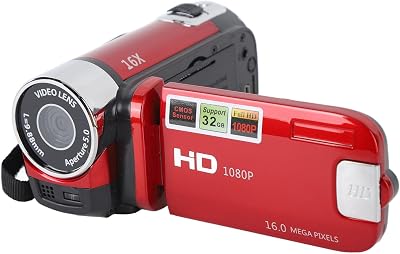 Denash Handheld Video Camcorder, 1080P 16MP DV Camera 16x Digital Zoom Video Camera with 2.7in TFT Rotatable Screen and USB Cable Red
