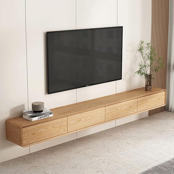 Wall Mounted TV Cabinet Media Entertainment Center for Media Stands Floating Wall Mount Shelf TV Box, Cable Boxes, DVD Player, WiFi Router Hidden Shelf Power Cord Socket Storage Cabinet