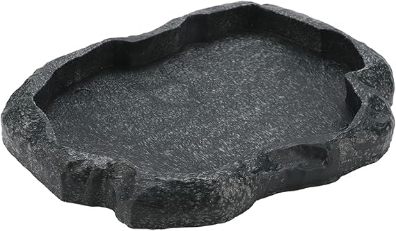 Reptile Water Bowl - Dark Green Rock Feeding Plate, 18x14x2cm/7.09x5.51x0.79in Food Dish for Tortoise, Lizard, Iguana and Snake