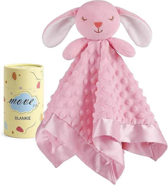 Loveys for Babies, Soft Baby Security Blanket Lovies for Babies, Stuffed Animals Blankie for Newborn Infant with Baby Snuggle Toy, Gilrs Gifts Pink Bunny Security Blanket 16 Inch