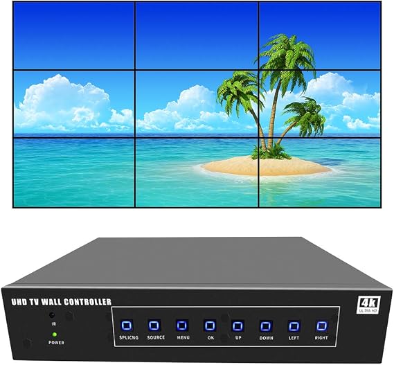 ISEEVY 9 Channel 4K60 UHD Video Wall Controller 3x3 2x4 4x2 TV Wall Controller 4K for 9 TV Splicing Display Support 3840x2160@60Hz Inputs and Rotate 90 Degree for Portrait Mode Screens