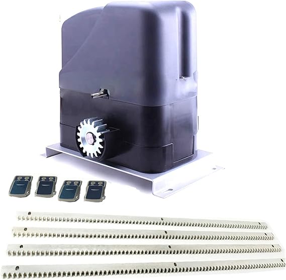 Sliding Gate Motor, Security Kit DC 12V 800KG Sliding Electric Gate Opener Automatic Motor with 4 Meter Steel Racks(Kit2)