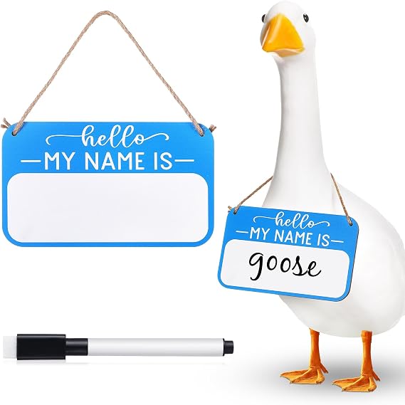 Porch Goose Sign Hello My Name Is Porch Goose Sign Wooden DIY Sign with Waterpen Accessories Decor for 23" Cement/plastic Porch Goose Yard Porch Lawn