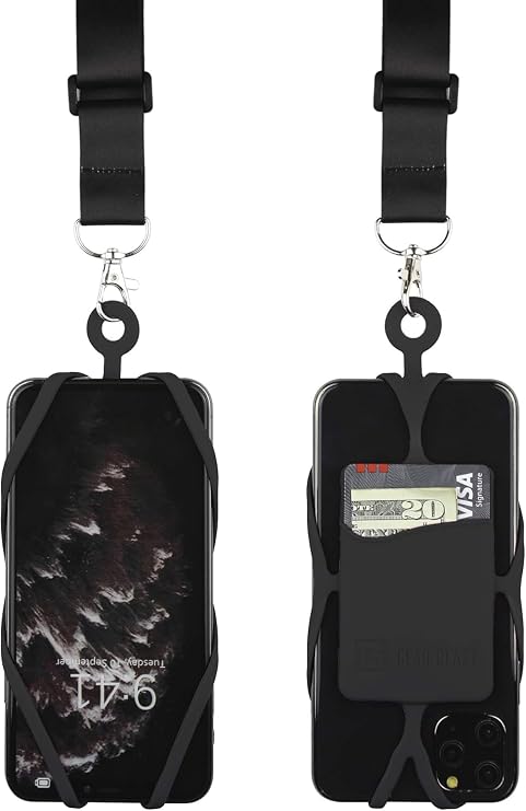 Gear Beast Cell Phone Lanyard with Adjustable Neck Strap Compatible with iPhone Galaxy & Most Smartphones, Silicone Phone Holder with Card Pocket and Adjustable Satin Polyester Lanyard