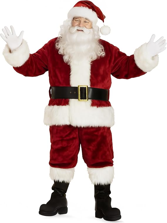 Supreme Santa Claus Suit Costume Outfit for Adult Men, Professional Santa 9PC Costume Set for Christmas