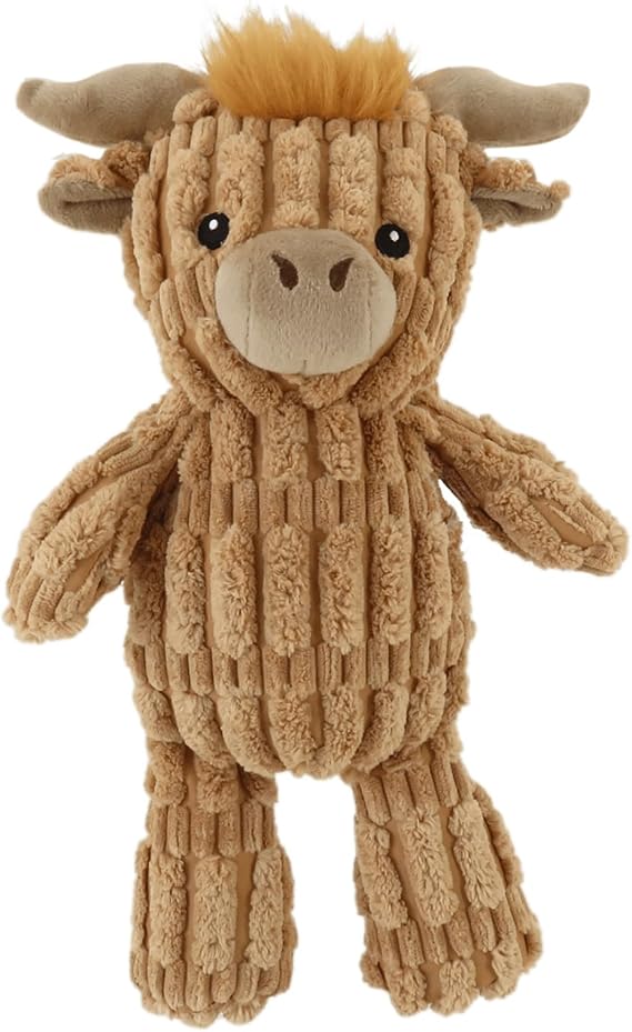 Linzy Plush Highland Cow Dog Toy, Soft Squeaky Chew Toy for Small Medium Large Dogs, Brown Interactive Pet Toy, 12 Inch