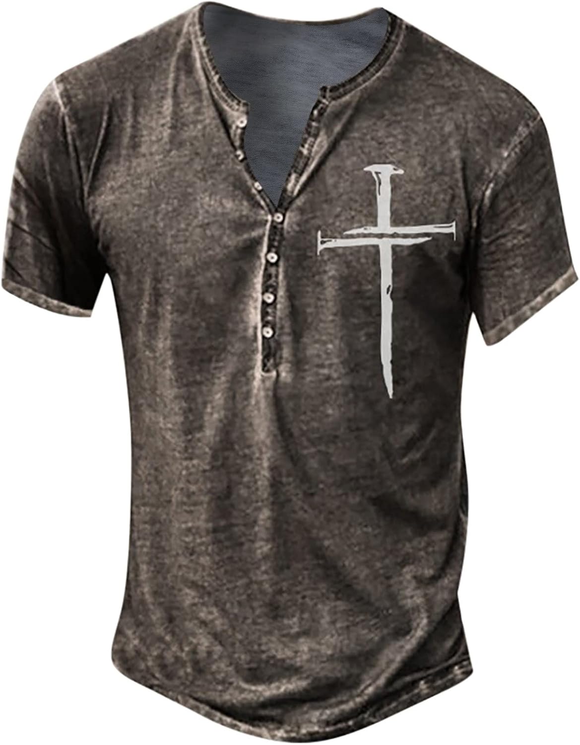 Men's Retro Henley Shirt Short Sleeve Graphic Pullover Cross Workwear Vintage Top